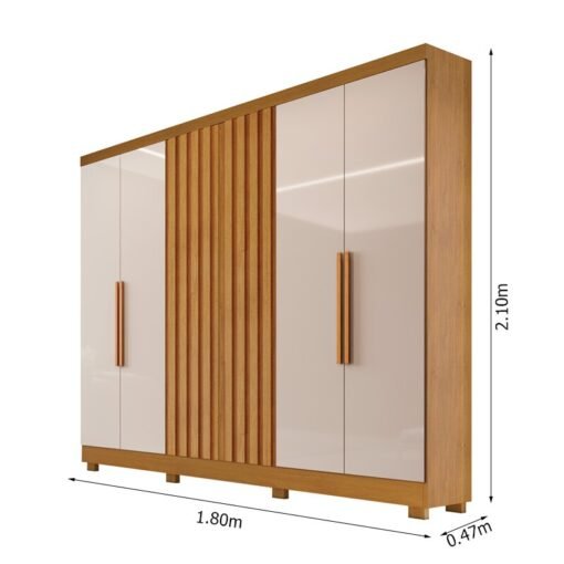 Roupeiro Cabo Frio 6 Portas e Detalhe Ripado 100% MDF  Nature/Off  Larg. 1.80m -  Bianchi - Imagem 3