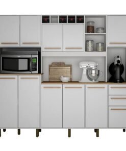 Armário Cozinha Petra Branco/Cinamomo 11 Portas 2 Gavetas Larg. 2.18m - Valdemoveis