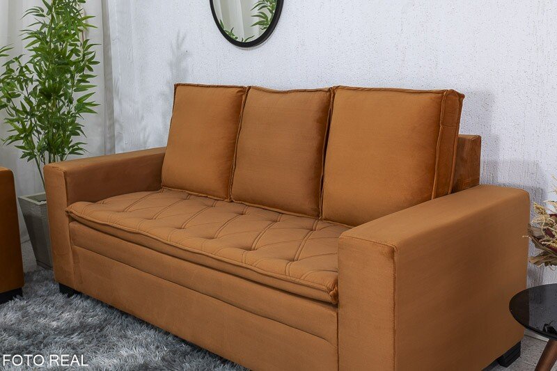 Sofá 3 e 2 lugares França com Puff Veludo Terracota A62 Larg. 1.86m - Imagem 4