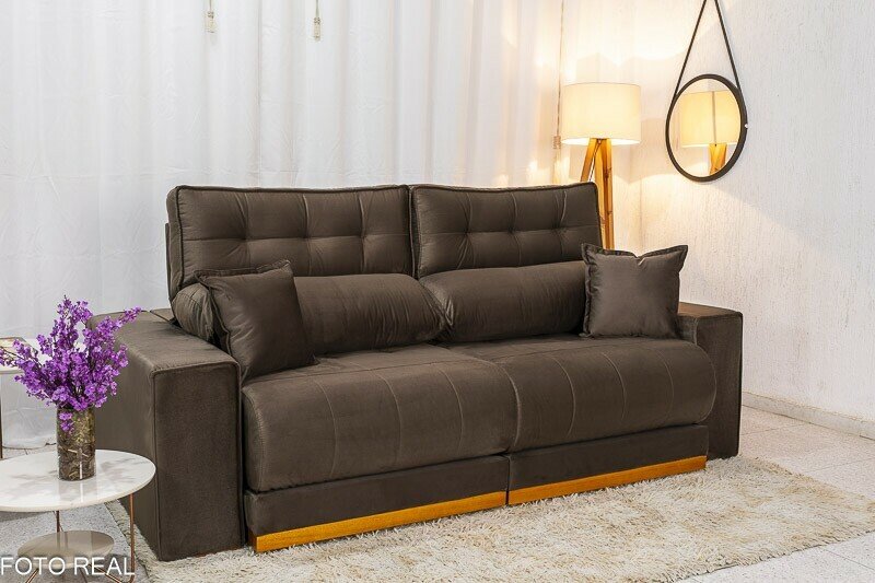 Sofá Retrátil Reclinável Dakar Veludo Marrom 815 Larg. 2.30m - Molas Ensacadas - Imagem 4