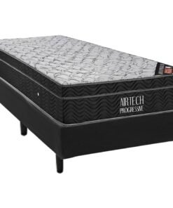 Colchão Solteiro Airtech Progressive D26 + Base Box Simples Corino Preto – ORTOBOM + ALTO NÍVEL CAMAS E COLCHÕES