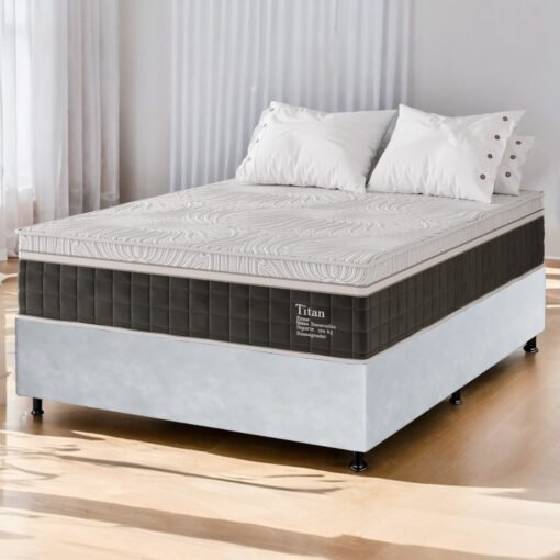 Colchão Casal Terapêutico Massageador Titan D28 + Base Box Simples Corino Branco – VIERO MÓVEIS + BIOSTAR