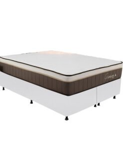 Colchão Queen Rondopremium Plus + Base Box Simples Corino Branco – RONDOMÓVEIS + ALTO NÍVEL CAMAS E COLCHÕES