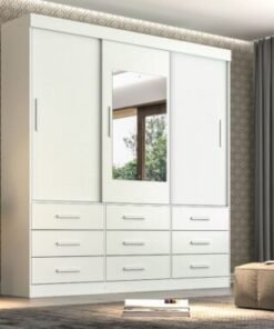 Guarda-Roupa New Star 3 portas de correr com espelho - Branco