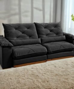 Sofá Retrátil e Reclinável Gran Paladium (Pillow) 2,50 m Veludo Preto – IMPÉRIO DECOR