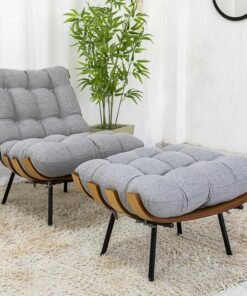 Poltrona Florença C/Puff Linho Cinza 1008 Larg. 0.68m