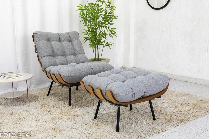 Poltrona Florença C/Puff Linho Cinza 1008 Larg. 0.68m