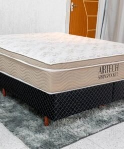 Box Queen Madrid Euro Preto + Colchão Queen Airtech Springpocket 158x198x62 Ortobom