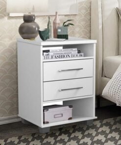 Mesa de Cabeceira Valente Branco 2 Gavetas Larg. 0.45m - Rud Rack