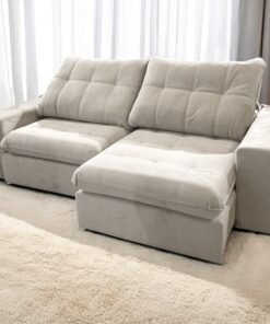 Sofá Retrátil e Reclinável Niterói 2,50 m Veludo Bege - SINGULAR ESTOFADOS