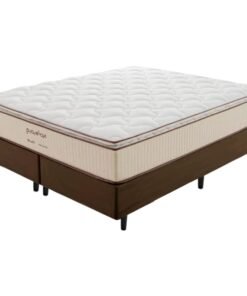 Colchão Queen Bali D33 + Base Box Simples Corino Marrom – PRORELAX + ALTO NÍVEL CAMAS E COLCHÕES