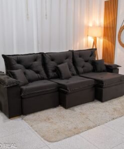 Sofá Retrátil Reclinável Porto Madri 2.70m Veludo Marrom Café - D28 Pró Aditivada