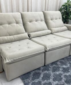 Sofá Retrátil Reclinável Las Vegas 2.70m - Bege Veludão