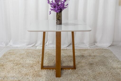 Mesa de Jantar Pedro Mel Vidro Off 90×90 4 Cadeiras Lisboa Veludo Terracota 513 Madeira Maciça Art Assento - Entregue Montada - Imagem 7