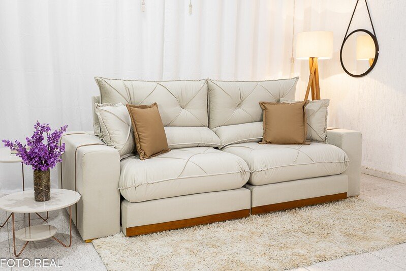 Sofá Retrátil Reclinável Gran Bello (BARUC) Veludo Bege Larg. 2.30m - D33 e Molas Ensacadas - Imagem 3