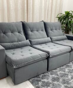 Sofá Retrátil Reclinável Las Vegas 2.70m - Cinza Veludão