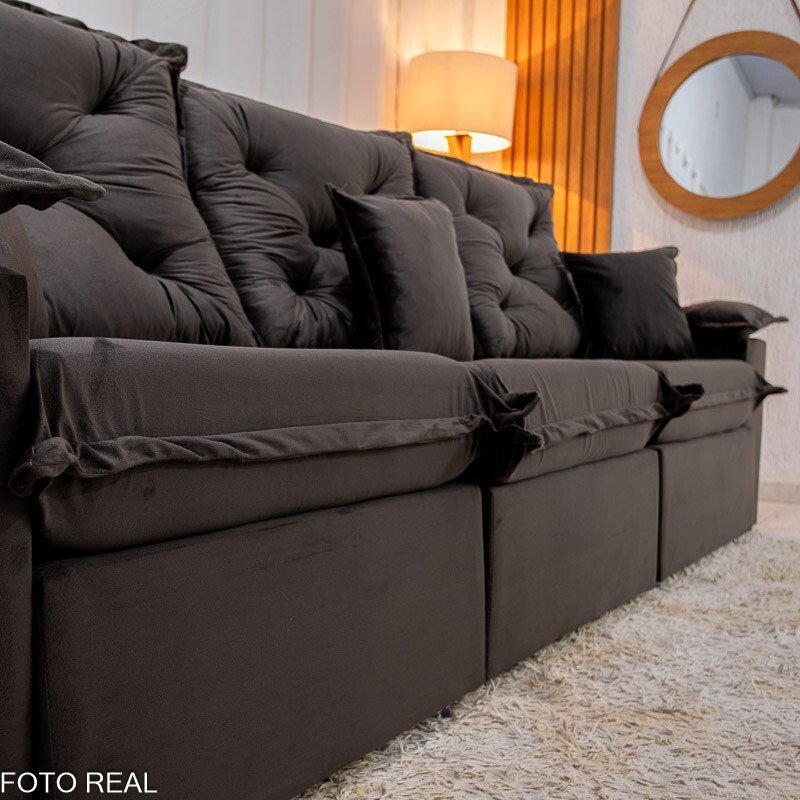 Sofá Retrátil Reclinável Porto Madri 2.70m Veludo Marrom Café - D28 Pró Aditivada - Imagem 7