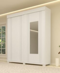 Roupeiro Heloisa Branco 2 Portas C/ 1 Espelho e Pés 100% MDF Larg. 1.80m - ACP