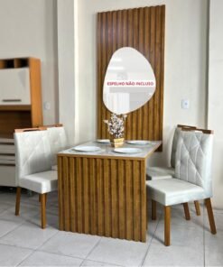 Mesa de Jantar Cancún 1.20x0.90 Com 4 Cadeiras jasmim - Cinamomo Ripado/Off White/Bege