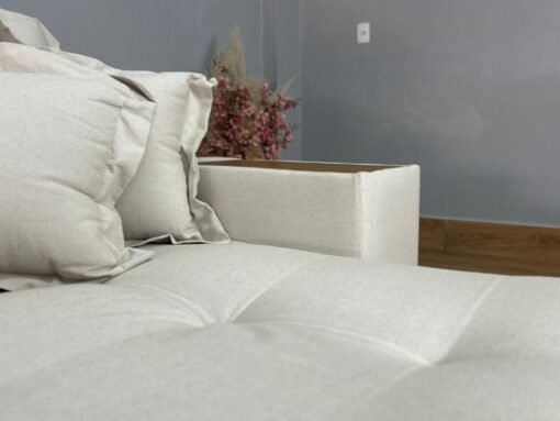 Sofá Cama Retrátil Reclinável Gabriella 2,30m - Bege Linho / Marrom Courino - Imagem 10