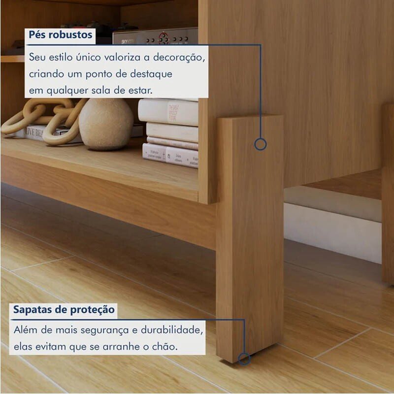 Rack Bancada Ouro Preto Cinamomo/Off com Detalhe Frisado TV até 65 Polegadas Larg. 1.64m - Valdemóveis - Imagem 3