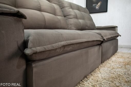 Sofá Retrátil Reclinável Atenas 2.90m Veludo Cinza 813 D33 e Molas Ensacadas - Imagem 2