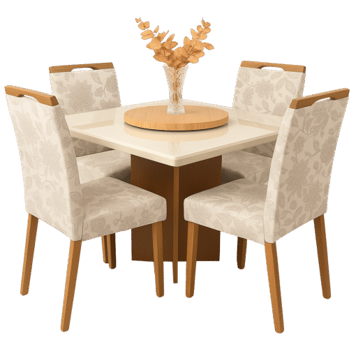 Mesa Salinas 120 Cinamomo/Off White com 4 Cadeiras Priscila Veludo Bege 224 – AVALON DECOR + CARVALHO DECOR - Imagem 4
