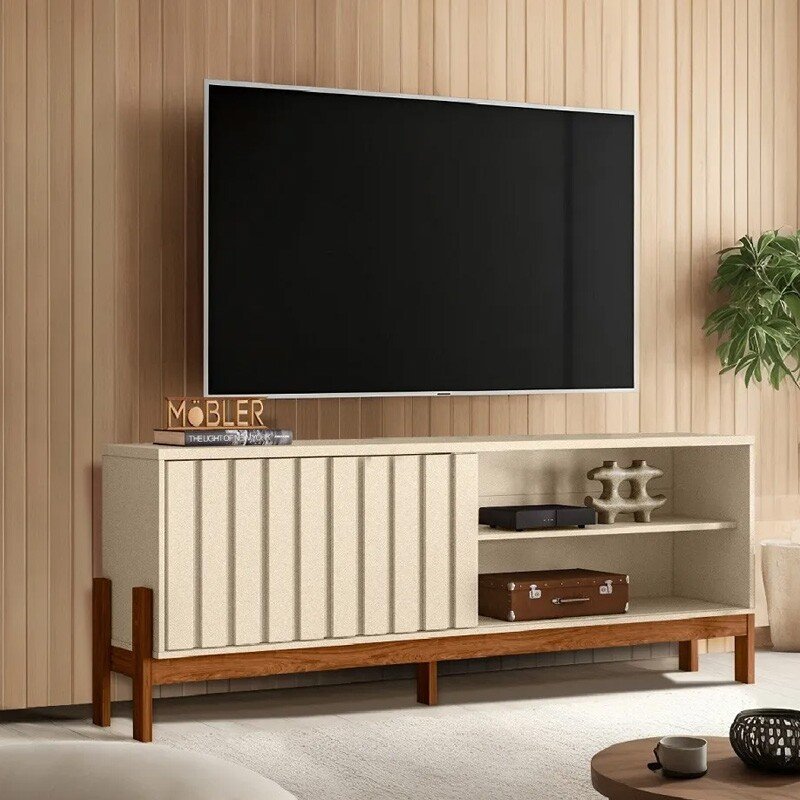 Rack Bancada New Aurora larg. 1.88m Pérola Metalizada/Cinamomo Mel - Mobler