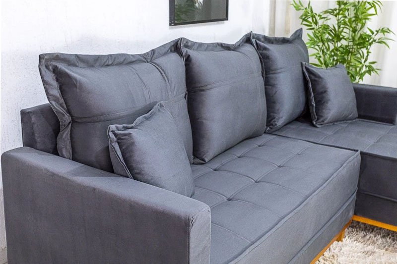 Sofá 3 Lug. Milão C/Chaise Lado Esquerdo Veludo Cinza 814 Larg. 2.30m - Molas Ensacadas - Imagem 5