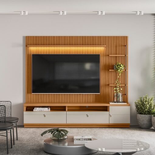 Painel até 75" + Rack + Módulo Lateral Ouro Preto Nature/Off White - LINEA BRASIL