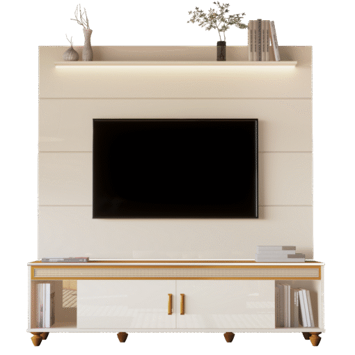 Painel até 75" Bliss + Rack Comodoro 1.8 Off White/Cedro - EDN MÓVEIS - Imagem 6