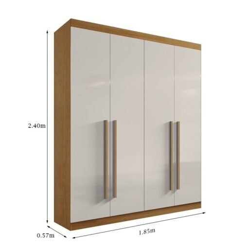 Roupeiro Solteiro Da Vinci Plus Cinamomo/Off 4 Portas 3 Gavetas 100% MDF Larg. 1.85m - D Doro - Imagem 4