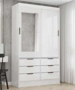 Roupeiro Solteiro Sevilha Branco 2 Portas C/ 1 Espelho 6 Gavetas Larg. 1.08m - Carioca