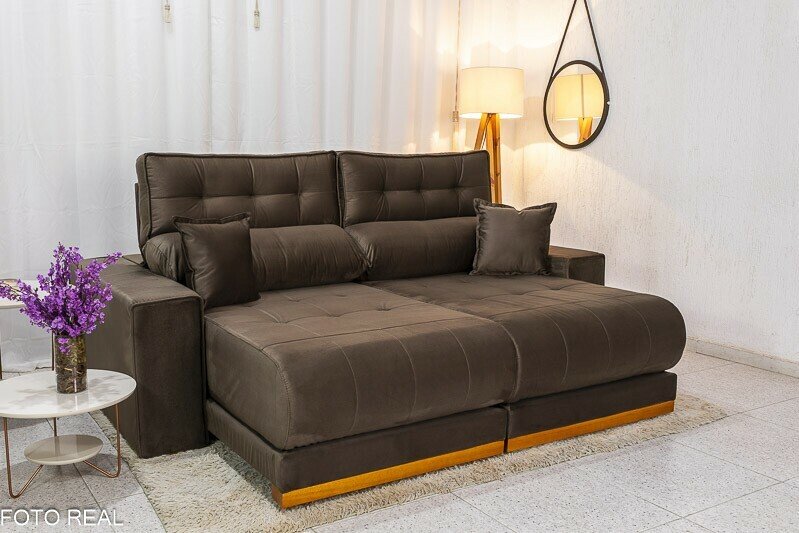 Sofá Retrátil Reclinável Dakar Veludo Marrom 815 Larg. 2.30m - Molas Ensacadas