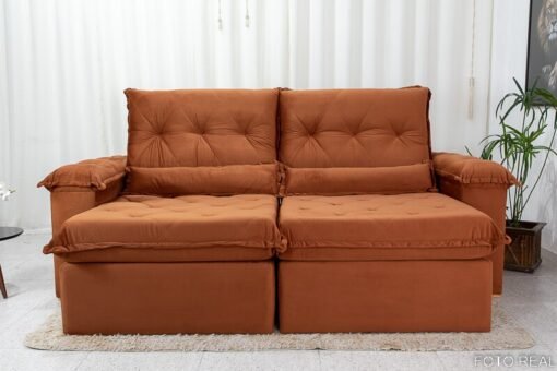 Sofá Retrátil Reclinável Califórnia Veludo Terracota 549 Larg. 2.50m - D28 Hiper - Imagem 5