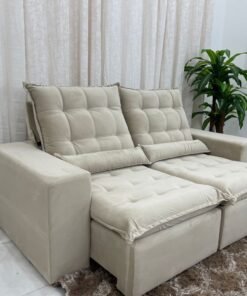 Sofá Retrátil Reclinável Small 2.00m - Bege Veludão
