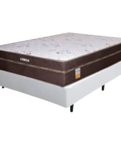 Colchão Casal Lisboa 24 cm D28 + Base Box Simples Corino Branco – ECOTEC + BIOSTAR