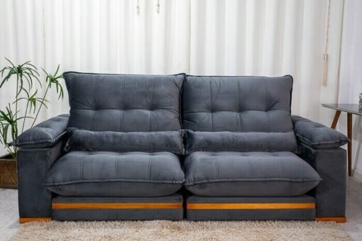 Sofá Retrátil Reclinável Ibis Veludo Cinza 814 Larg. 2.50m - D33 e Molas Ensacadas - Imagem 4