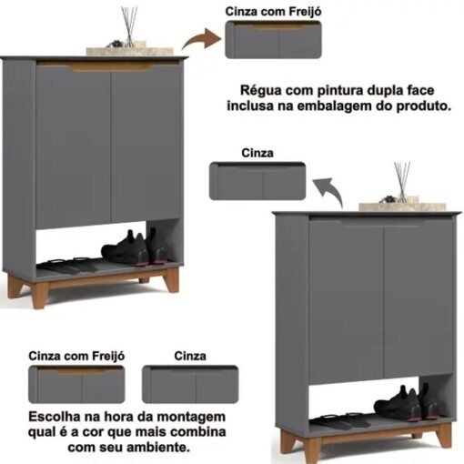 Sapateira Hall Flow Cinza/Freijó - EJ MÓVEIS - Imagem 7