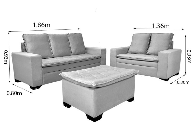 Sofá 3 e 2 lugares França com Puff Veludo Terracota A62 Larg. 1.86m - Imagem 8