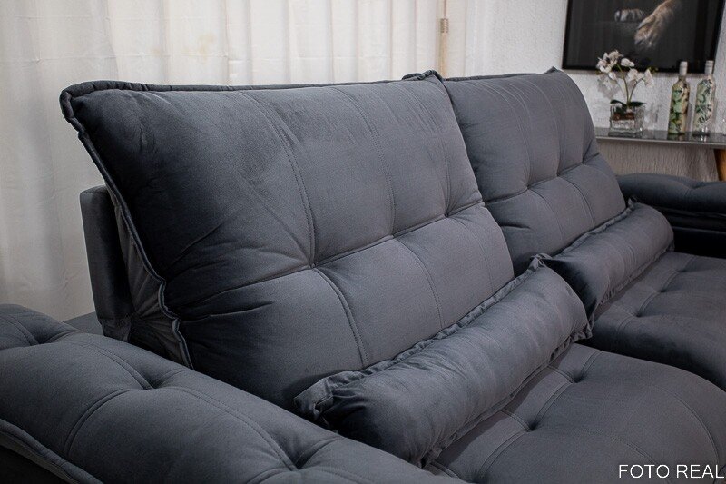 Sofá Retrátil Reclinável Ibis Veludo Cinza 814 Larg. 2.30m - D33 e Molas Ensacadas - Imagem 6