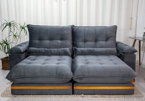 Sofá Retrátil Reclinável Ibis Veludo Cinza 814 Larg. 2.50m - D33 e Molas Ensacadas - Imagem 5