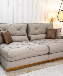 Sofá Retrátil Reclinável Gran Bello 2.90m Veludo Capuccino - Molas Ensacadas