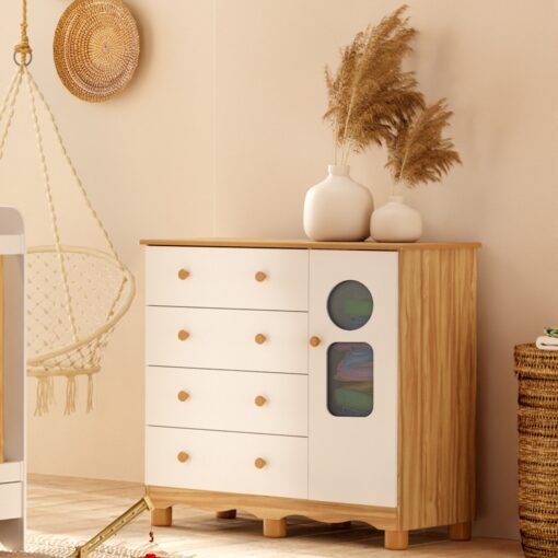 Cômoda Tedy Branco Brilho/Amêndoa – PEROBA MÓVEIS