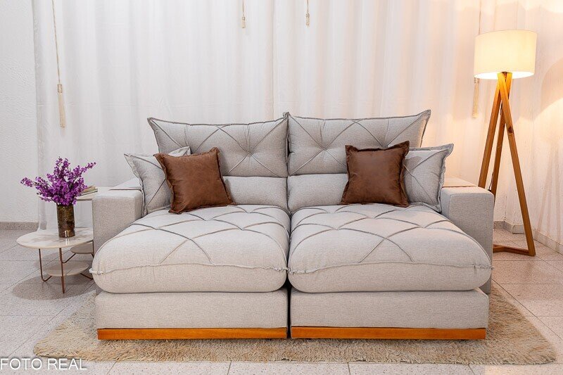 Sofá Retrátil Reclinável Gran Bello (BARUC) Linho Cinza Larg. 2.50m - D33 e Molas Ensacadas - Imagem 2
