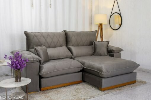 Sofá Retrátil Reclinável Magnum Veludo Cinza 813 Larg. 2.50m - Molas Ensacadas - Imagem 2
