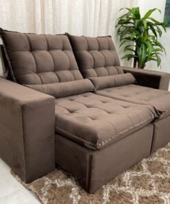 Sofá Retrátil Reclinável Small 2.00m - Marrom Veludão