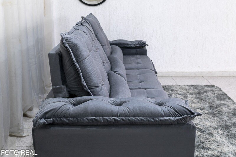 Sofá Retrátil Reclinável Grécia Veludo Cinza Larg. 2.70m - Sem Caixa - Imagem 10