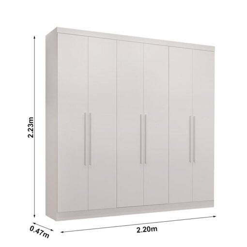 Roupeiro Casal Coliseu Branco 6 Portas 4 Gavetas Larg. 2.20m - Sallêto - Imagem 3