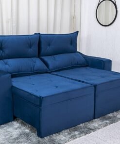 Sofá Retrátil Reclinável Moscou Veludo Azul A16 Larg. 2.00m